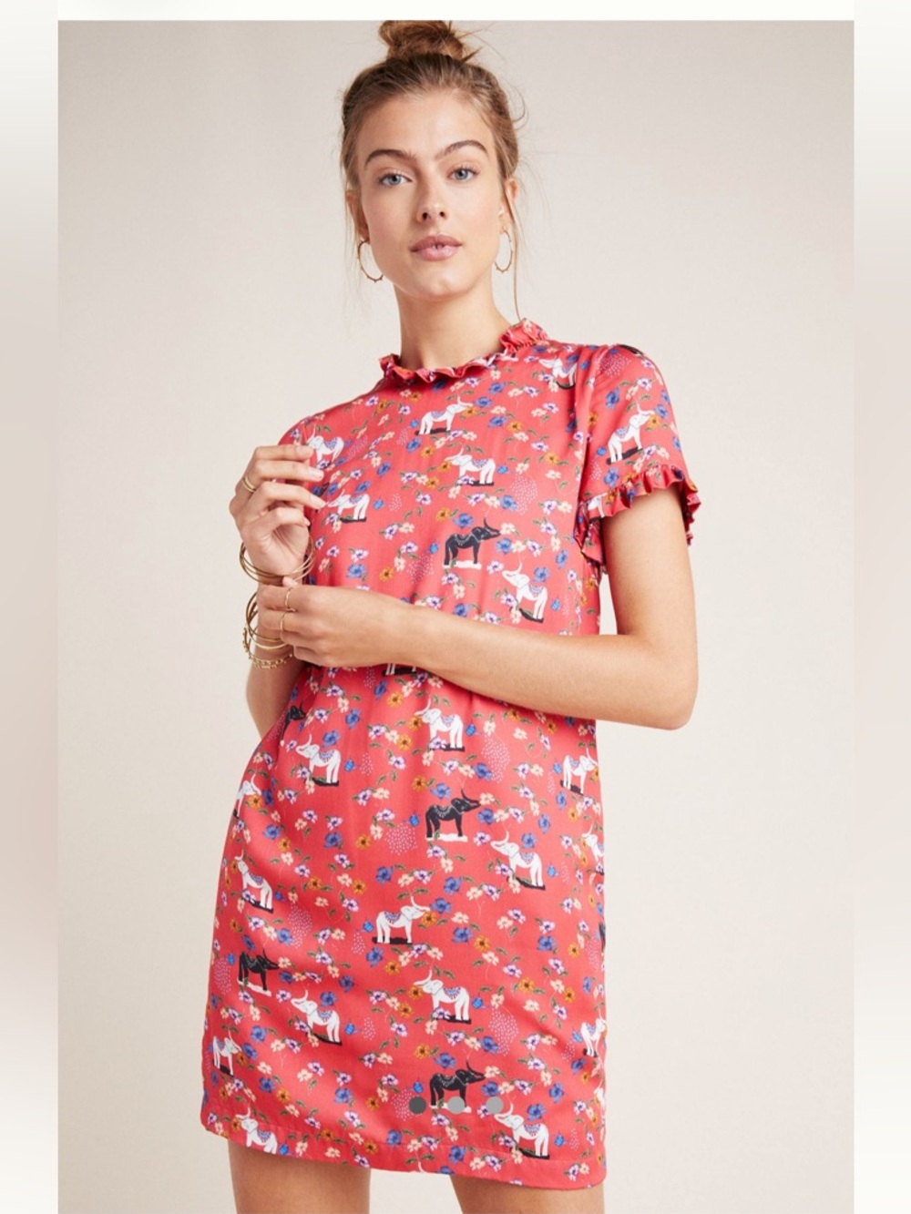 Anthropologie Corey Lynn Calter Elephant Menagerie Ruffled Tunic Dress Size XSP